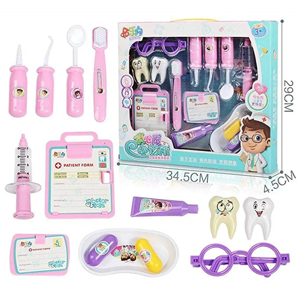 Kit Instrumentos Dentista e Doutores Infantil Com 14 Peças Brinquedo Educativo Para Crianças